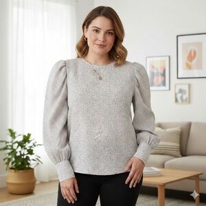 Rachel Zoe Pink Floral Swiss Dot Puff Sleeve Blouse Womens Sz XL NWT